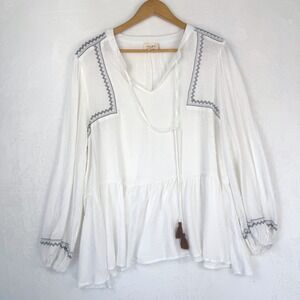 143 Story by Line Up White Swiss Dot Embroidered Boho Festival Blouse 2X